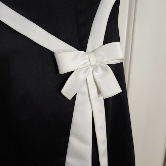 Jessica Mcclintock Gunne Sax Dress Black Satin White Bow Tea Evening Gown Vtg 4 - Picture 5 of 12